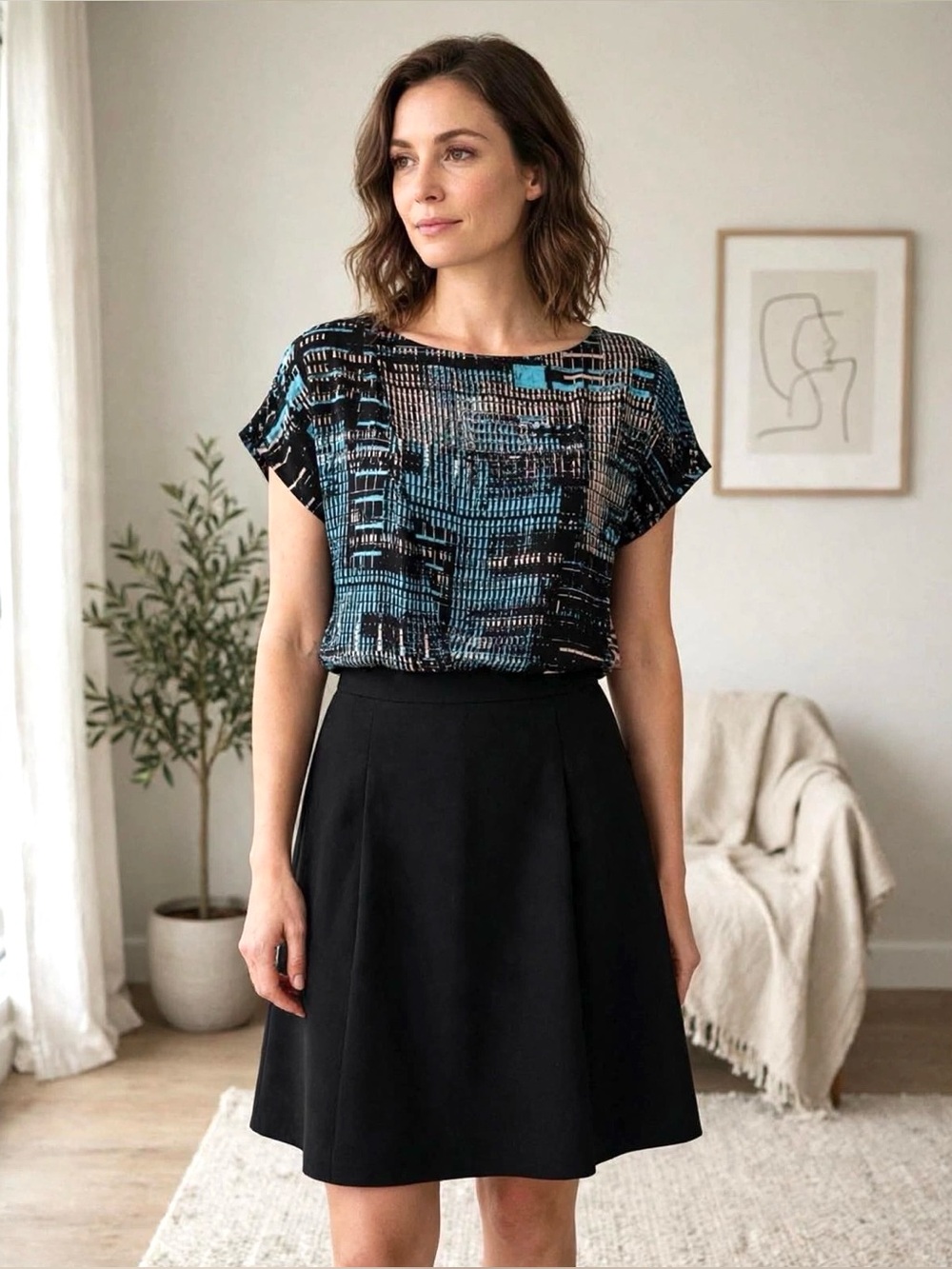 MEXX Boat Neck Extended Sleeve Abstract Print Blouse